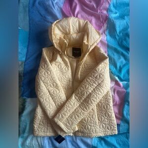 Kate Spade New York Butter Yellow Floral Hooded Jacket Lightweight Coat Size M